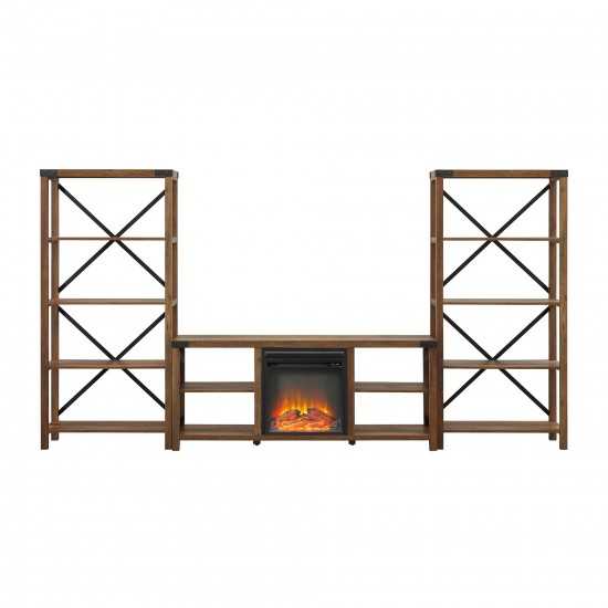 Metal X Accent Wall with 60" Fireplace Console - Rustic Oak