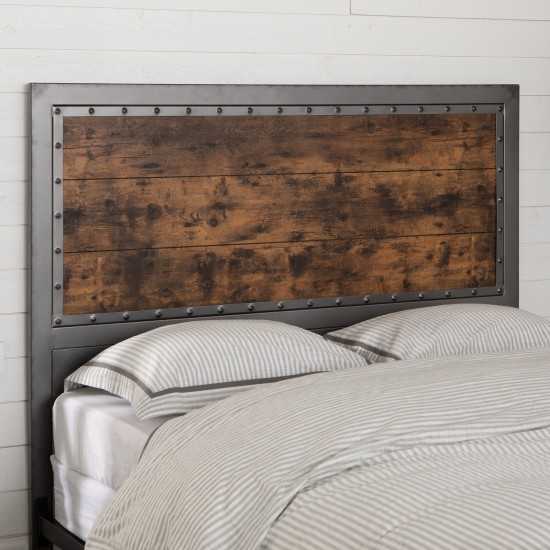 48" Industrial Queen Size Wood Metal Panel Headboard - Brown