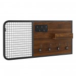 Lia 42" Metal and Wood Wall Organizer with Hooks - Dark Walnut