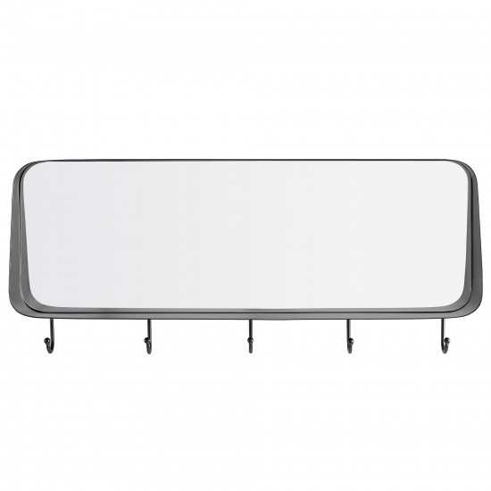 30" Rectangle Rounded Corner Mirror with Hooks - Black