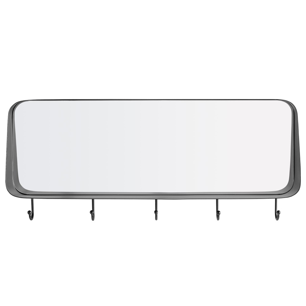 30" Rectangle Rounded Corner Mirror with Hooks - Black