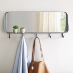 30" Rectangle Rounded Corner Mirror with Hooks - Black