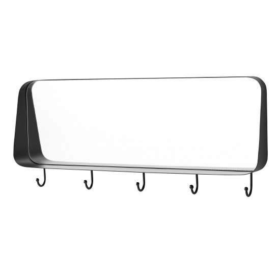 30" Rectangle Rounded Corner Mirror with Hooks - Black