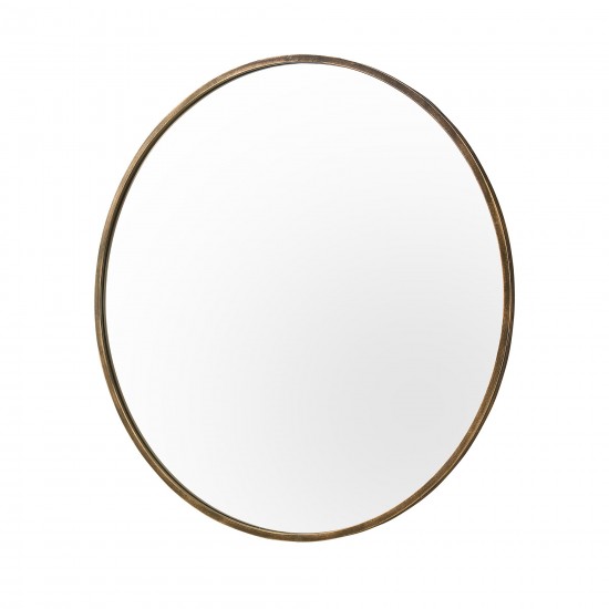 32" Round Metal Framed Mirror - Antique Brass