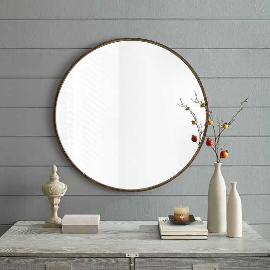 32" Round Metal Framed Mirror - Antique Brass