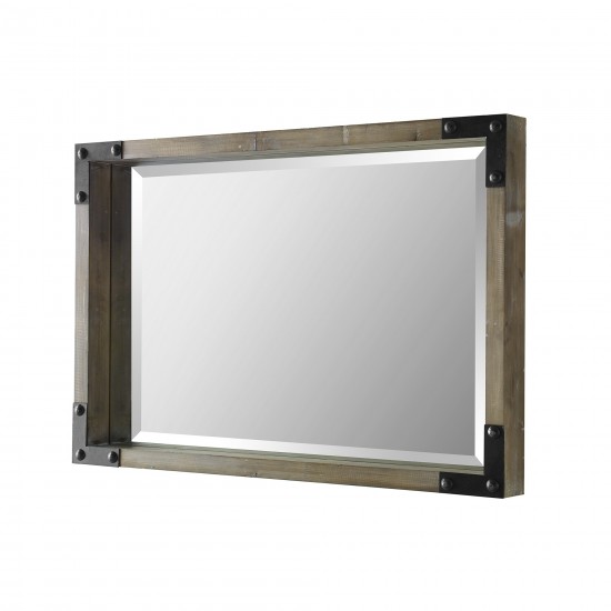 36" Rustic Wood Metal Wall Mirror