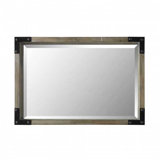 36" Rustic Wood Metal Wall Mirror