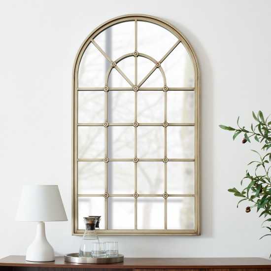 50" Arched Windowpane Mirror - Antique Pewter