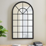 50" Arched Windowpane Mirror - Black