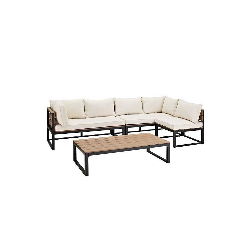 4-Piece Aluminum Outdoor Patio Conversation Set with Cushions - Natural 4-Piece Aluminum Outdoor Patio Conversation Set with Cushions - Natural