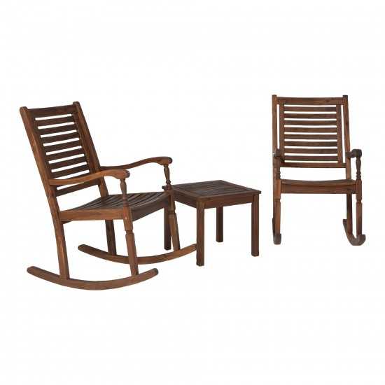 Rocking Chair Outdoor Chat Set with Slatted Square Side Table - Dark Brown