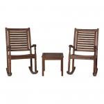 Rocking Chair Outdoor Chat Set with Slatted Square Side Table - Dark Brown