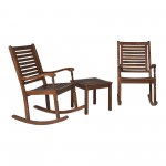 Rocking Chair Outdoor Chat Set with Slatted Square Side Table - Dark Brown