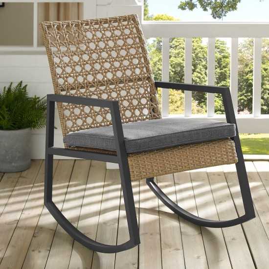 Liza Modern Patio Cane Weave Rattan Rocking Chair - Light Brown/Grey