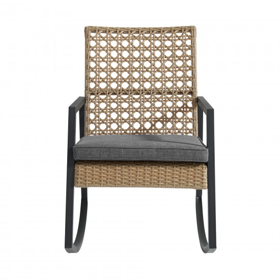 Liza Modern Patio Cane Weave Rattan Rocking Chair - Light Brown/Grey