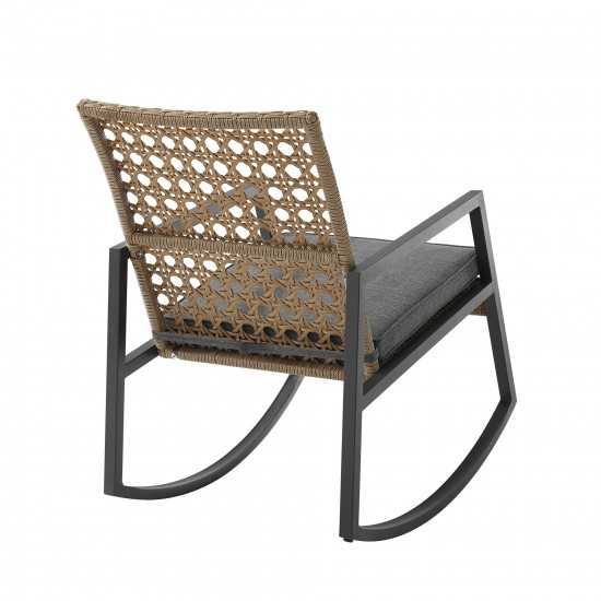 Liza Modern Patio Cane Weave Rattan Rocking Chair - Light Brown/Grey