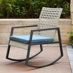 Liza Modern Patio Cane Weave Rattan Rocking Chair - Light Grey/Blue