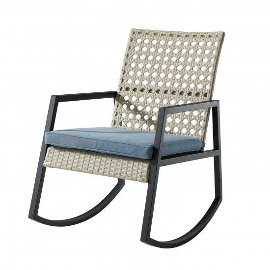 Liza Modern Patio Cane Weave Rattan Rocking Chair - Light Grey/Blue