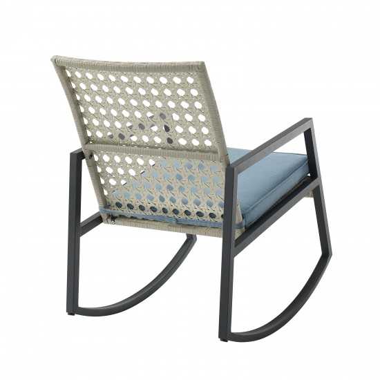 Liza Modern Patio Cane Weave Rattan Rocking Chair - Light Grey/Blue