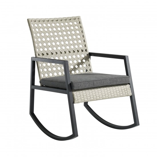 Liza Modern Patio Cane Weave Rattan Rocking Chair - Light Grey/Grey