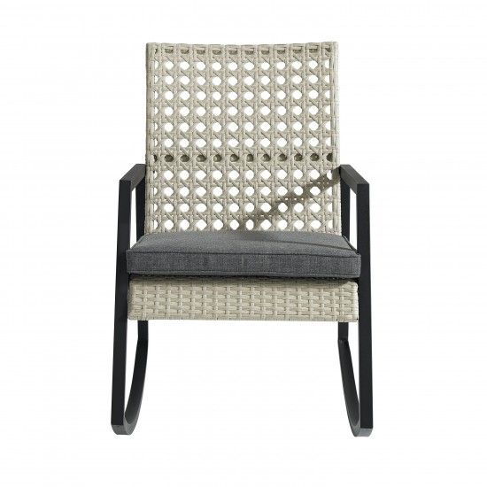 Liza Modern Patio Cane Weave Rattan Rocking Chair - Light Grey/Grey