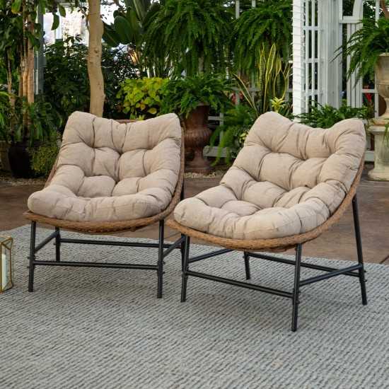 Papasan Scoop Outdoor Patio Chairs, Set of 2 - Natural