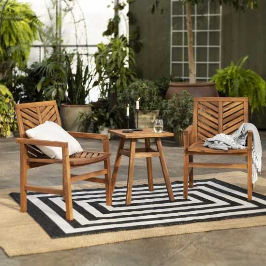 Vincent 3-Piece Chevron Outdoor Patio Chat Set - Brown