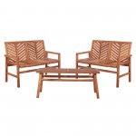 Vincent 3-Piece Chevron Outdoor Patio Loveseat Chat Set - Brown