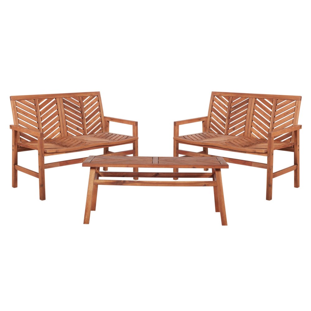 Vincent 3-Piece Chevron Outdoor Patio Loveseat Chat Set - Brown