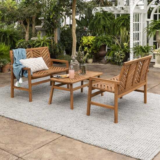 Vincent 3-Piece Chevron Outdoor Patio Loveseat Chat Set - Brown