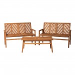 Vincent 3-Piece Chevron Outdoor Patio Loveseat Chat Set - Brown