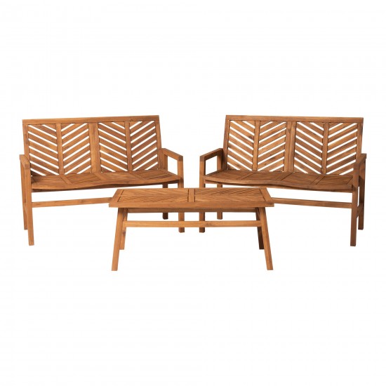 Vincent 3-Piece Chevron Outdoor Patio Loveseat Chat Set - Brown