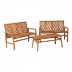 Vincent 3-Piece Chevron Outdoor Patio Loveseat Chat Set - Brown