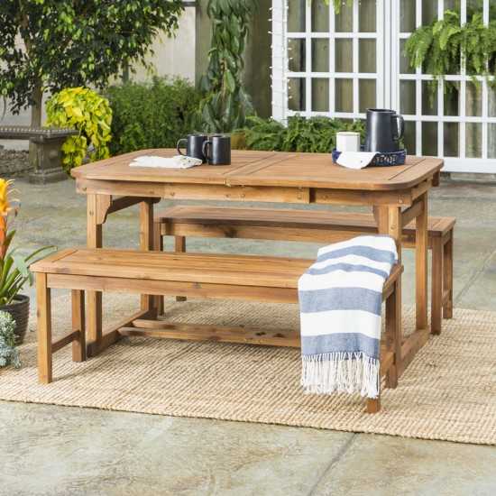 3-Piece Acacia Wood Outdoor Patio Dining Set - Brown