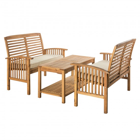 3-Piece Acacia Wood Outdoor Patio Conversation Set - Brown