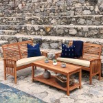 3-Piece Acacia Wood Outdoor Patio Conversation Set - Brown