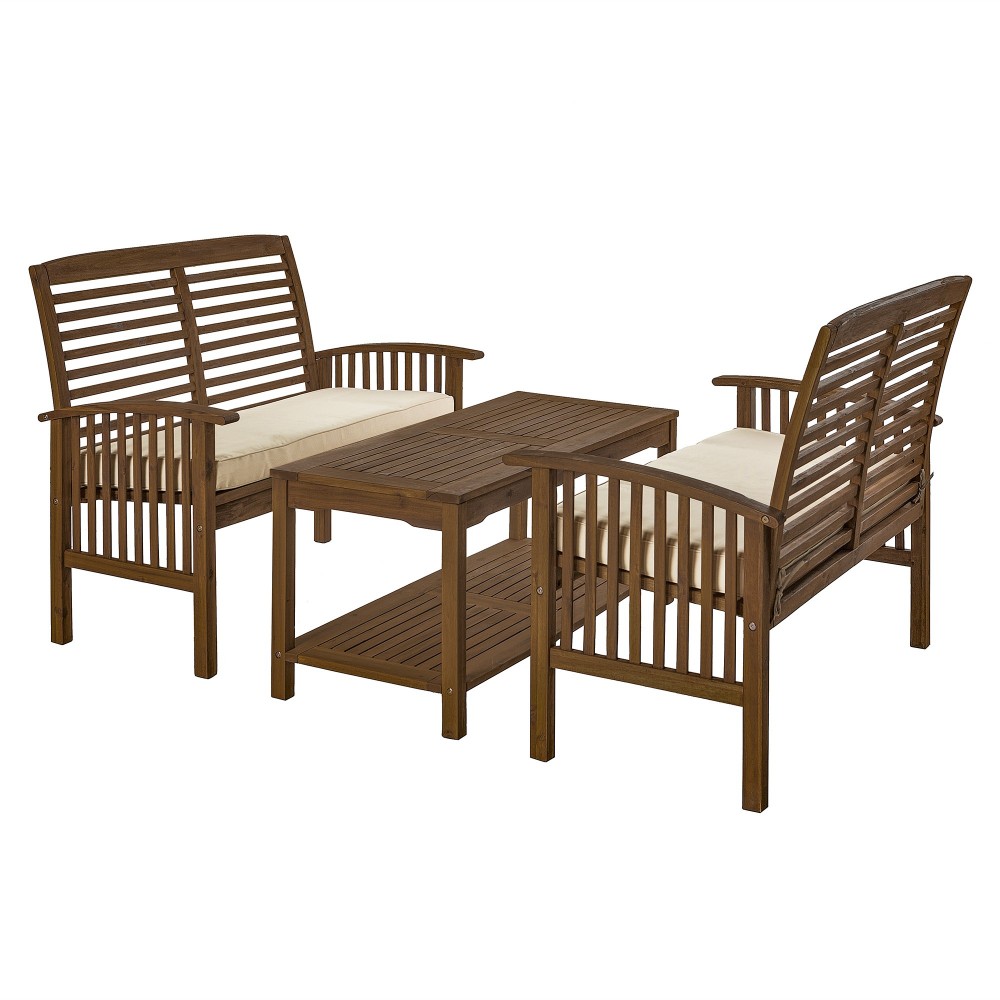 3-Piece Acacia Wood Patio Conversation Set - Dark Brown