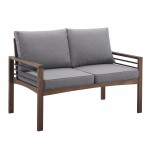 Pearson Modern Wood and Metal Outdoor Loveseat - Grey/Dark Brown