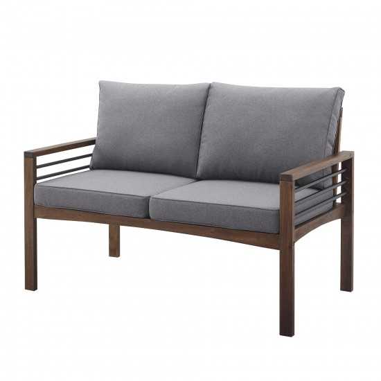 Pearson Modern Wood and Metal Outdoor Loveseat - Grey/Dark Brown