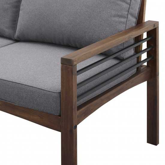 Pearson Modern Wood and Metal Outdoor Loveseat - Grey/Dark Brown