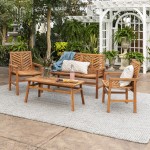 Vincent 4-Piece Chevron Outdoor Patio Chat Set - Brown