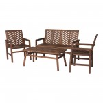 Vincent 4-Piece Chevron Outdoor Patio Chat Set - Dark Brown