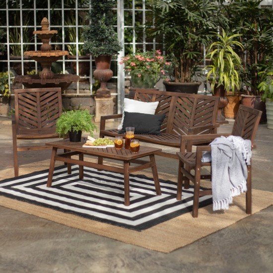 Vincent 4-Piece Chevron Outdoor Patio Chat Set - Dark Brown