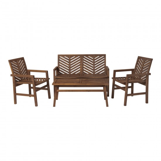 Vincent 4-Piece Chevron Outdoor Patio Chat Set - Dark Brown