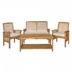 4-Piece Acacia Wood Outdoor Patio Conversation Set with Cushions - Brown