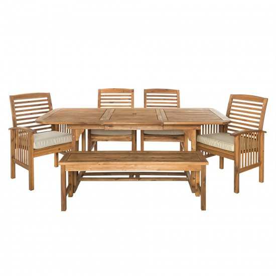 6-Piece Acacia Wood Outdoor Patio Dining Set with Cushions - Brown