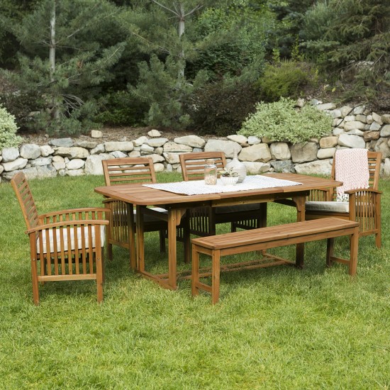 6-Piece Acacia Wood Outdoor Patio Dining Set with Cushions - Brown