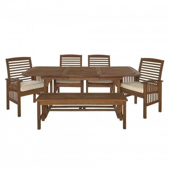 6-Piece Acacia Wood Outdoor Patio Dining Set with Cushions - Dark Brown