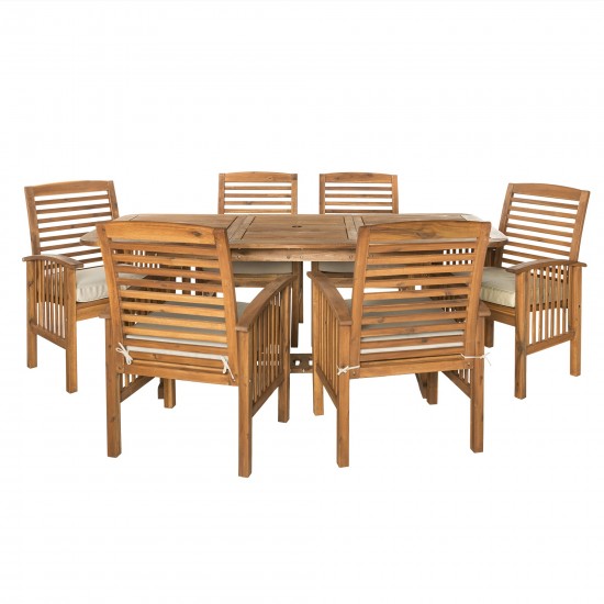 7-Piece Acacia Wood Outdoor Patio Dining Set with Cushions - Brown
