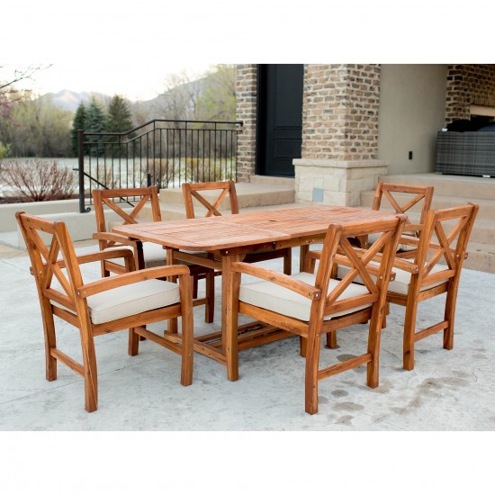 7-Piece X Back Acacia Outdoor Patio Dining Set with Cushions - Brown